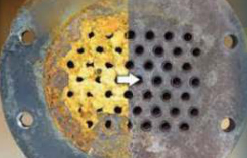 Condenser tube sheet — before and after descaling